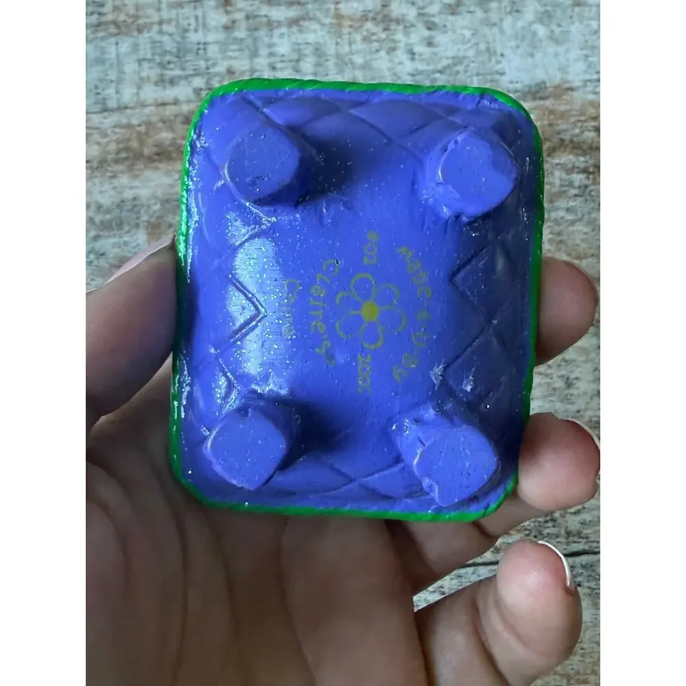 Vintage Y2K Claires Purple Green Ceramic Lucky Trinket Mini Treasure Box Clover